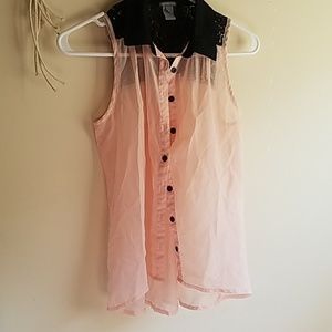 Pink and Black Sheer Button Down Blouse